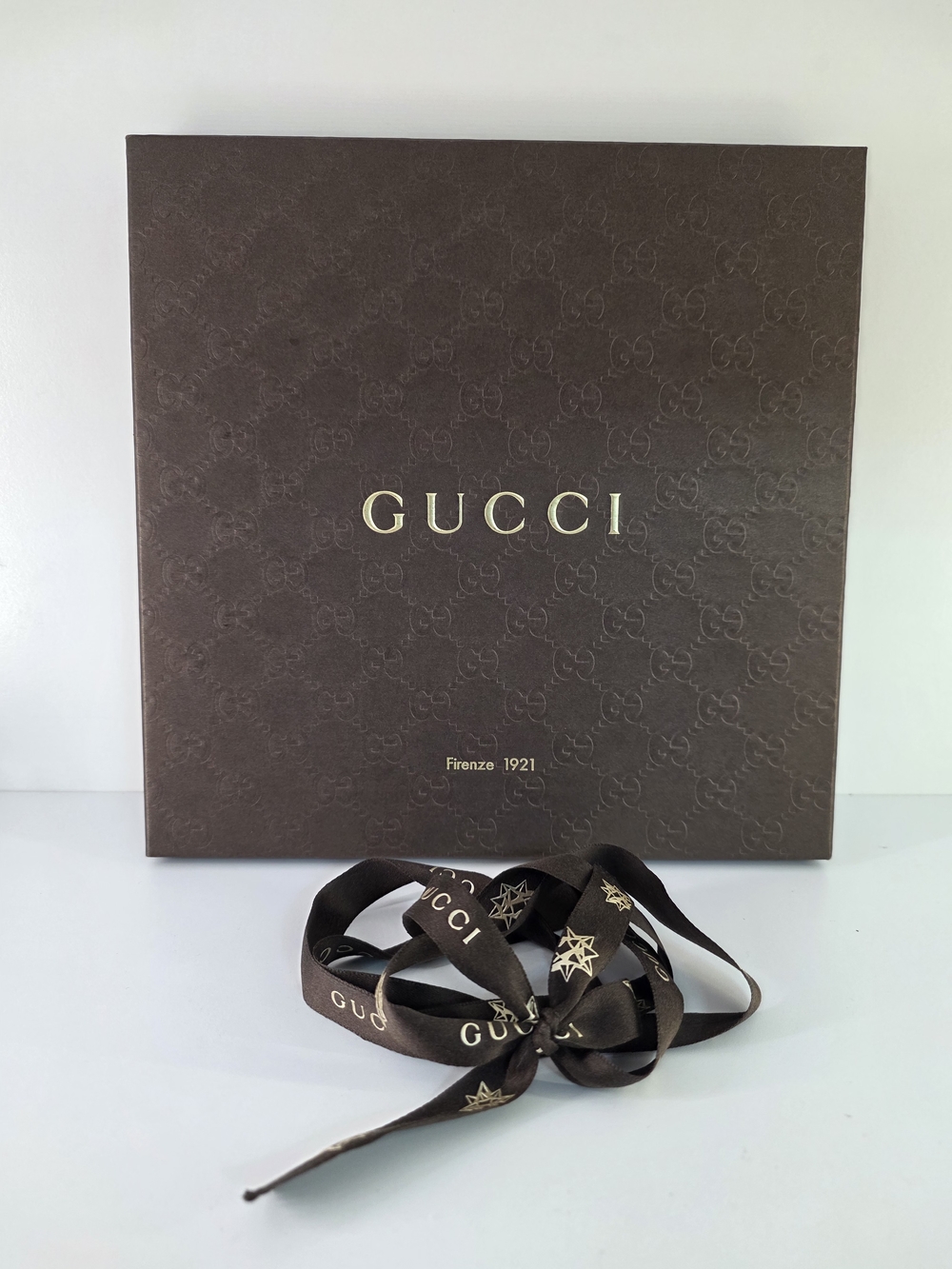 Gucci Brown Scarf Gift Box with Branded Ribbon